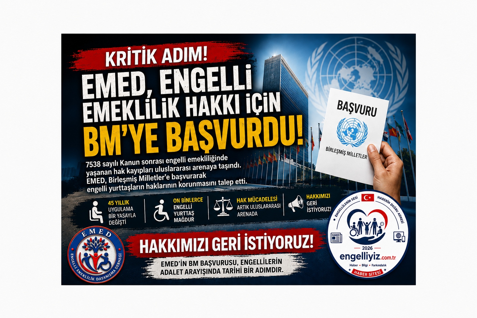 ENGELLİ EMEKLİLİĞİNDE KRİTİK ADIM: EMED, TÜRKİYE’DEKİ HAK MÜCADELESİNİ BM’YE TAŞIDI