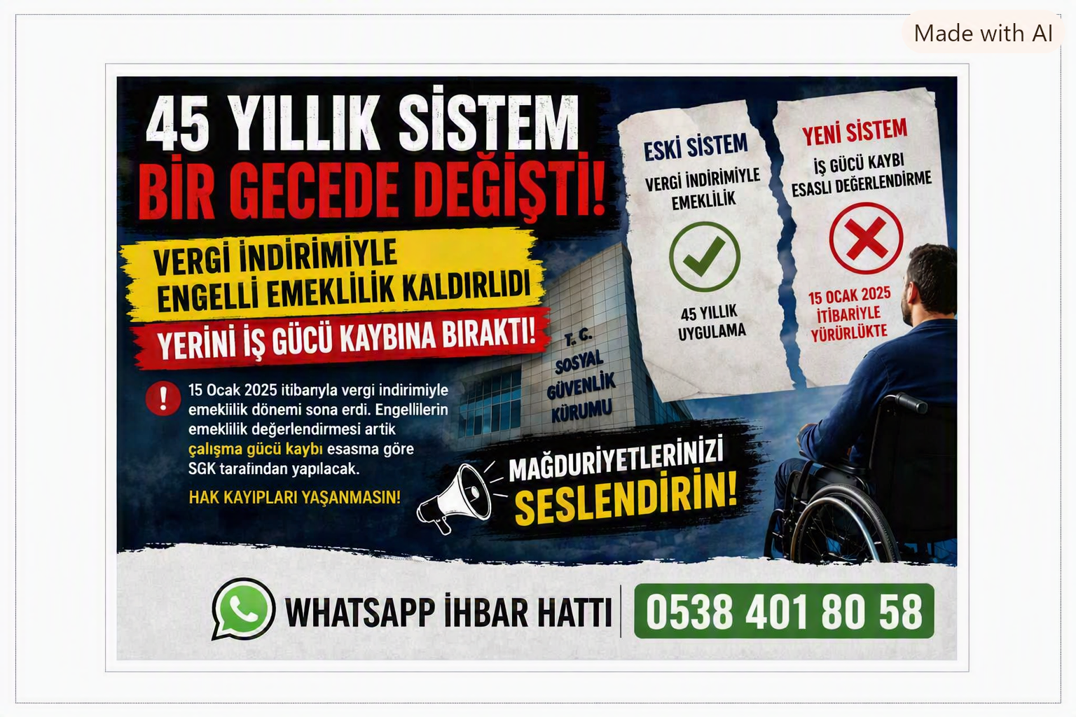 45 YILLIK SİSTEM BİR GECEDE DEĞİŞTİ: VERGİ İNDİRİMİYLE ENGELLİ EMEKLİLİĞİ TARİHE KARIŞTI!