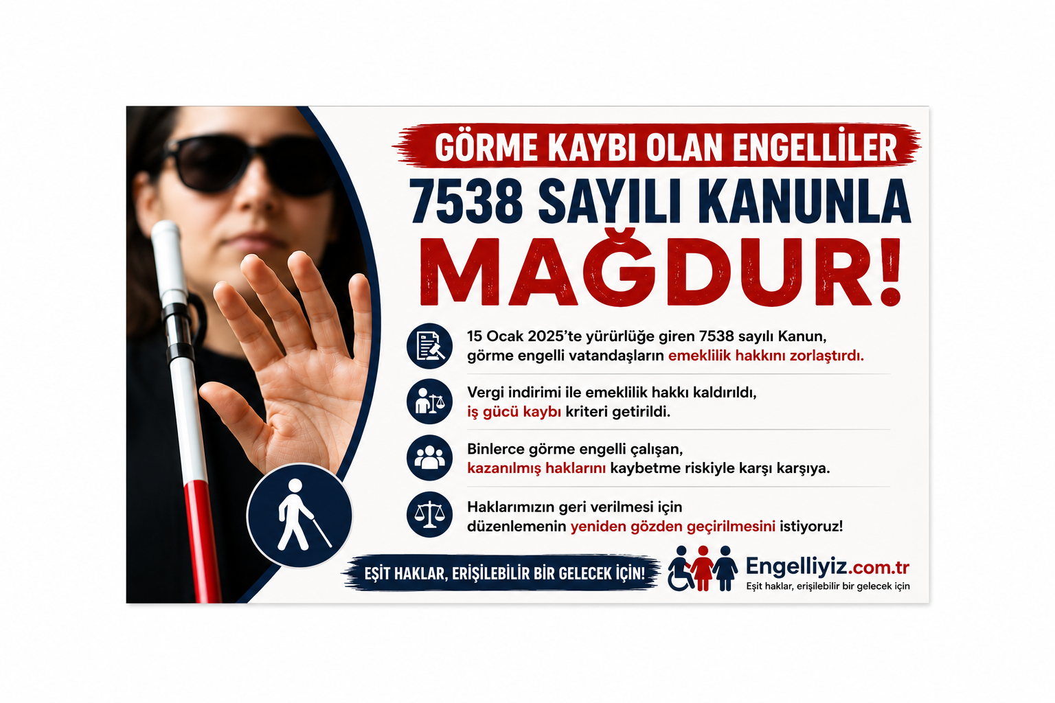 Görme Kaybı Olan Engelliler 7538 Sayılı Kanunla Mağdur Oldu: Kazanılmış Hakların Geri Verilmesi Talep Ediliyor