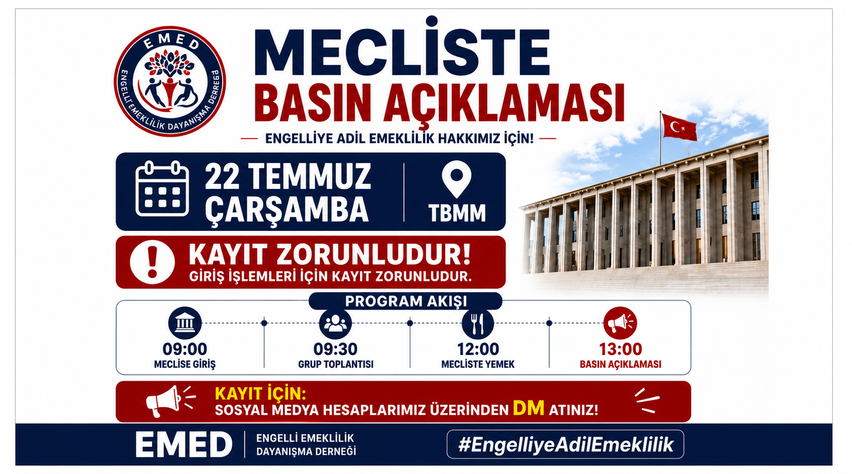 EMED'den TBMM'de Engelli Emekliliği İçin Basın Açıklaması Çağrısı