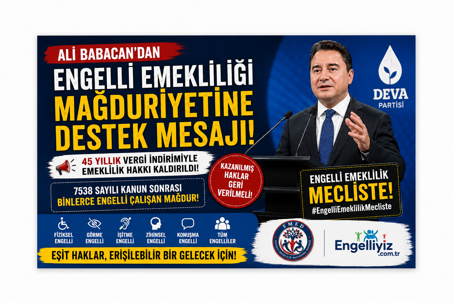 Babacan'dan Engelli Emekliliği ve Vergi İndirimi Mağduriyetine Destek Mesajı