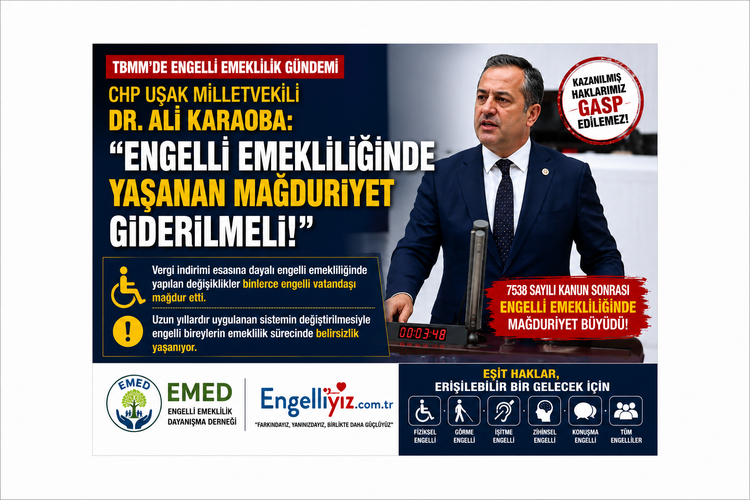 Ali Karaoba: "Engelli Emekliliğinde Yaşanan Mağduriyet Giderilmeli"